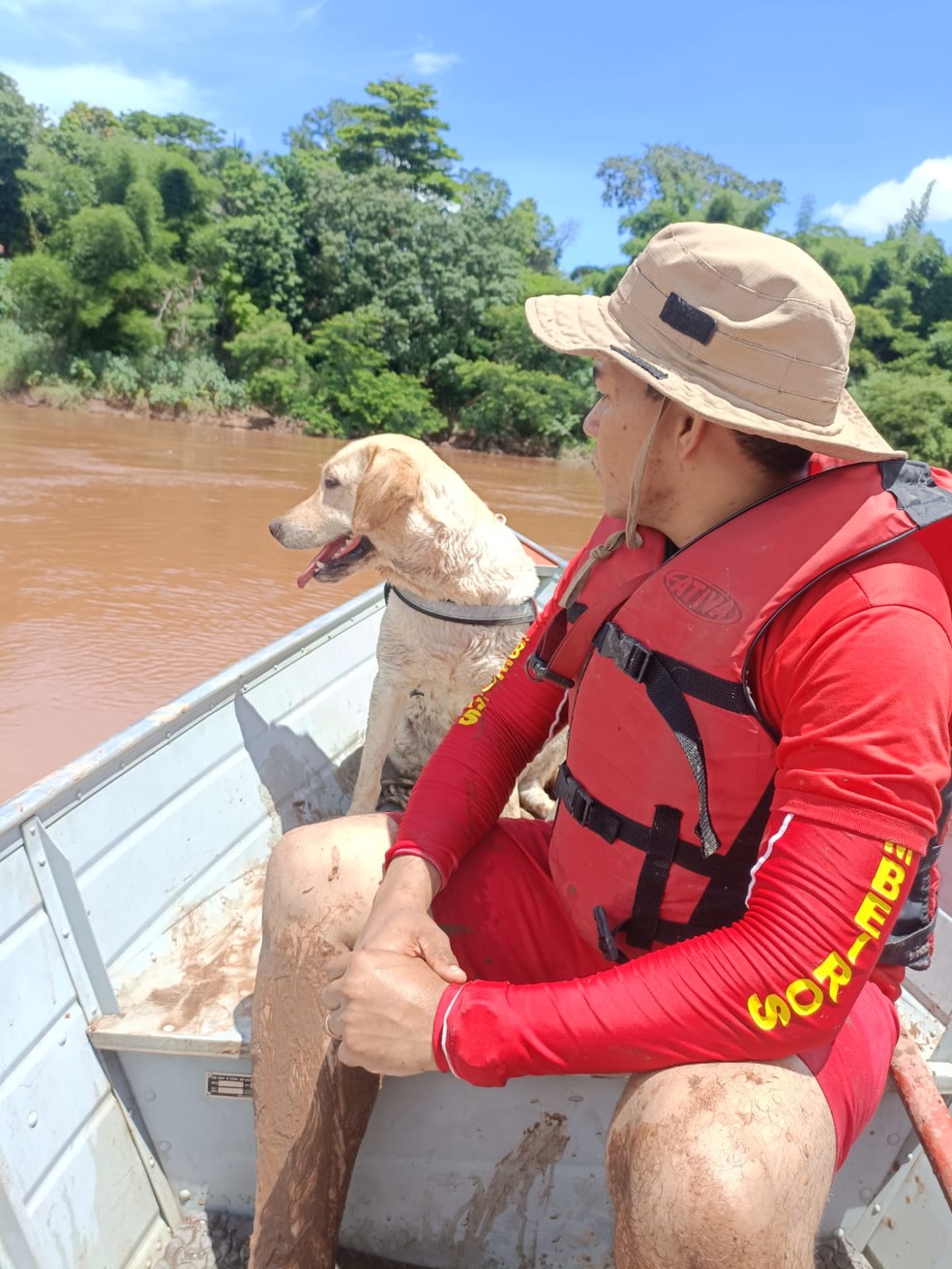 Cadela auxilia nas buscas pelo médico que desapareceu em rio — Foto: Corpo de Bombeiros