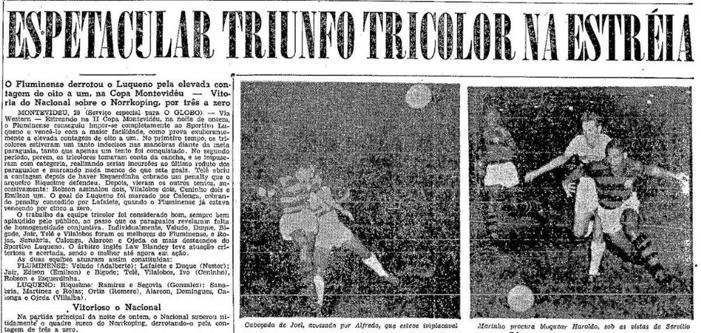 Jornal "O Globo" destaca goleada sobre o Sportivo Luqueño — Foto: Reprodução/O Globo