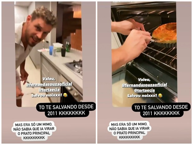 Bruninho mostra torta que Fernanda Souza enviou a Thiaguinho (Foto: Reprodução/Instagram)
