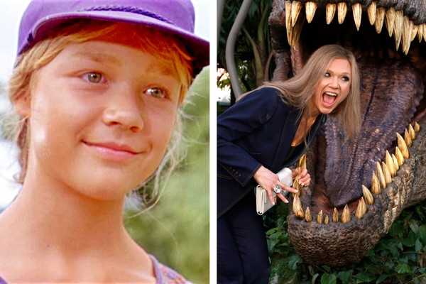 Ariana Richards em Jurassic Park (1993) e a atriz em evento desta semana (Foto: Reprodução; Getty Images)
