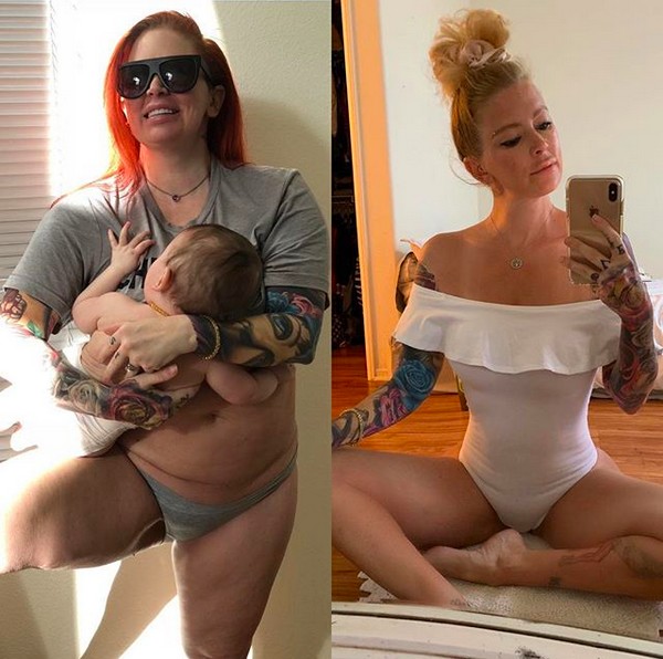 Uma das montagens compartilhadas pela ex-atriz pornô Jenna Jameson mostrando seu corpo antes e depois de sua dieta radical (Foto: Instagram)