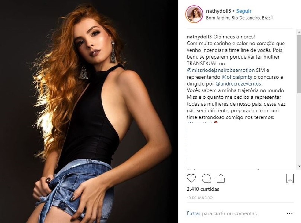 Náthalie anunciou que iria participar do Miss Rio de Janeiro por meio das redes sociais — Foto: Reprodução/Instagram