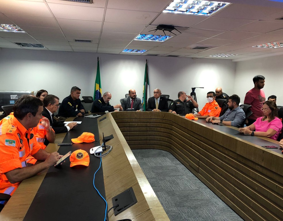 Representantes de órgãos de segurança pública do RN em reunião sobre a Operação Carnaval 2023 — Foto: Vinícius Marinho/Inter TV Cabugi