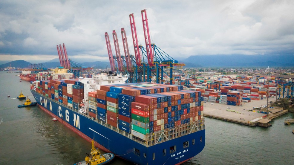 Cargas de exportação são destaque na movimentação e registraram novo recorde histórico mensal do Porto de Santos    — Foto: Santos Port Authority