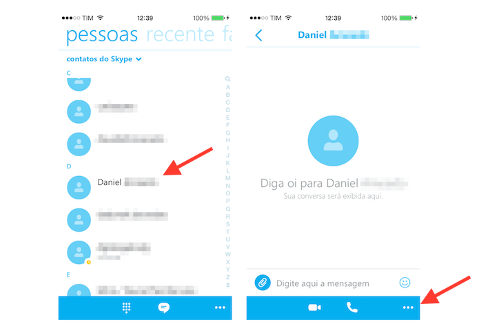 Acessando as opções para um contato no Skype pelo iPhone (Foto: Reprodução/Marvin Costa)