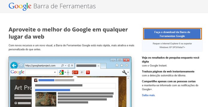 Inicie o download da Barra de Ferramentas do Google (Foto: Reprodução/Barbara Mannara)