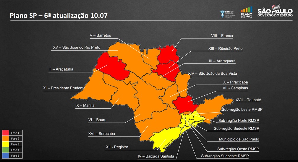 Sexta atualiza&ccedil;&atilde;o do Plano S&atilde;o Paulo foi divulgada nesta sexta-feira (10) &mdash; Foto: Reprodu&ccedil;&atilde;o