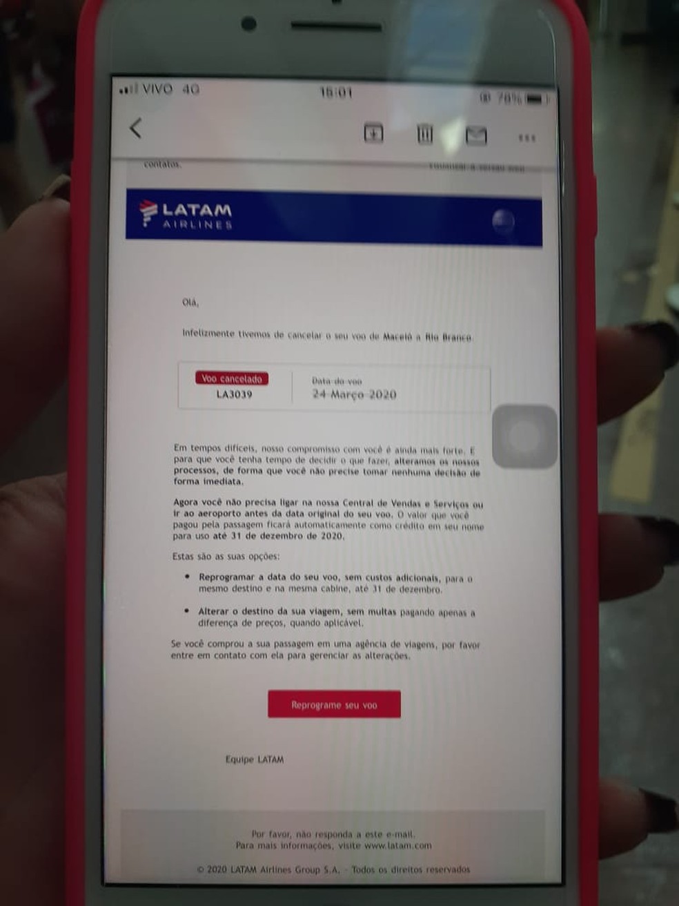 Pela segunda vez, passagem de volta foi cancelada  — Foto: Arquivo pessoal 
