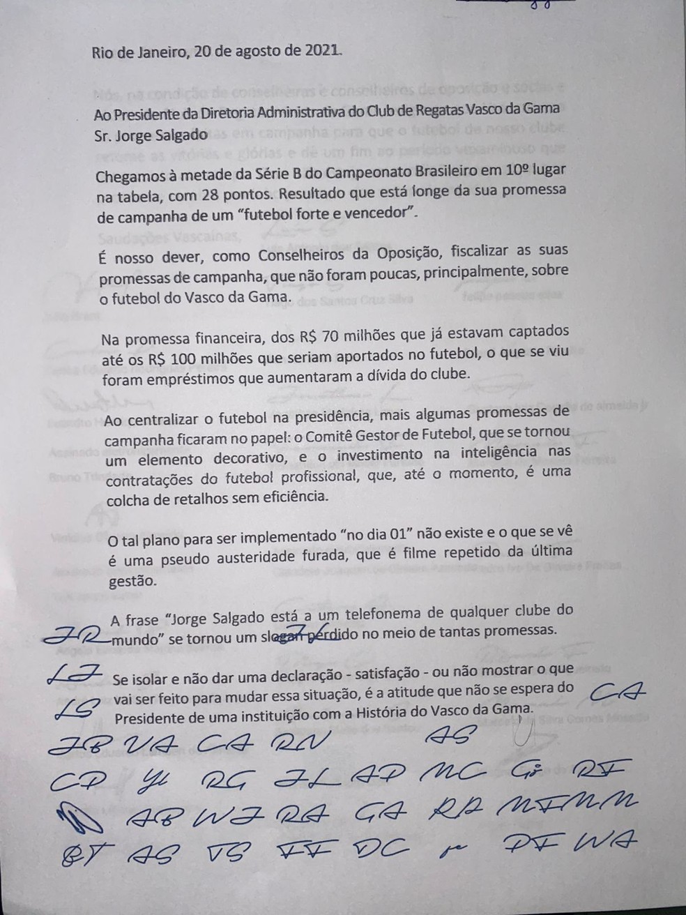 Carta Vasco 2 � Foto: Reprodu��o