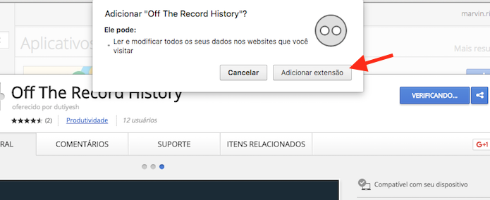 Instalando no Google Chrome a extensão Off The Record History (Foto: Reprodução/Marvin Costa)