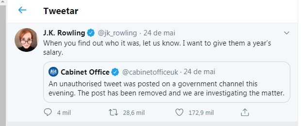 Tweet de J.K. Rowling (Foto: Reprodução/Instagram)
