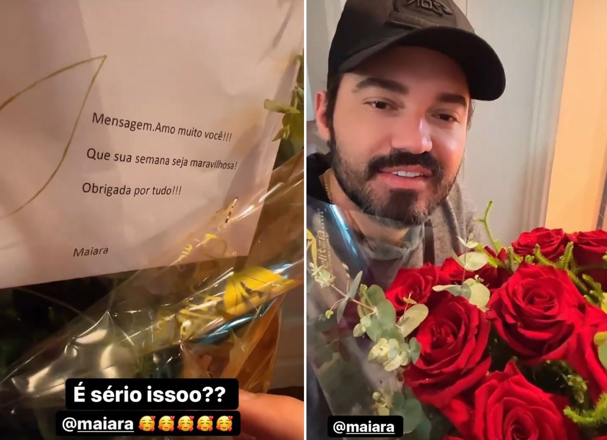 Fernando se derrete ao receber flores de Maiara (Foto: Reprodução/Instagram)