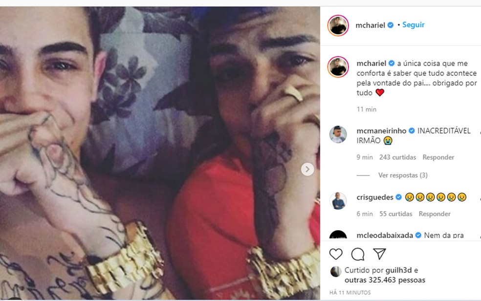 MC Hariel postou uma foto em homenagem a MC Kevin  — Foto: Reprodução/Instagram/MC Hariel