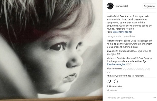 Sasha ganha homenagem de Luciano Szafir pelos 19 anos (Foto: Reprodução/Instagram)