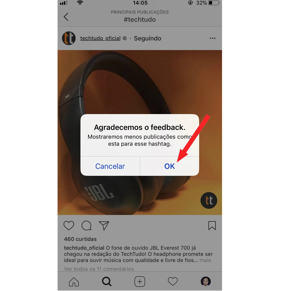Confirme a ação e exclua posts indesejados de hashtags que você segue no Instagram (Foto: Reprodução/Rodrigo Fernandes)