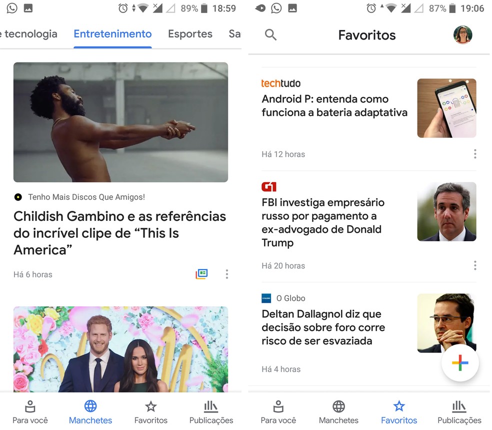 App Google Notícias permite salvar conteúdos favoritos e assinar veículos — Foto: Reprodução/Isabela Cabral