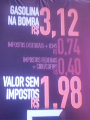 Faixa mostra desconto no preço do litro da gasolina em posto de combustível de Brasília (Foto: TV Globo/Reprodução)