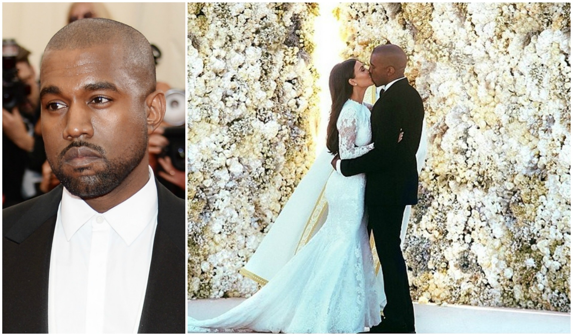 Kanye West falou, falou, falou... E beijou a noiva. (Foto: Getty Images e Instagram)