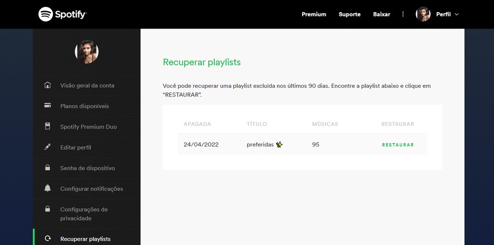 Recuperando uma playlist no Spotify — Foto: Reprodução/Clara Fabro