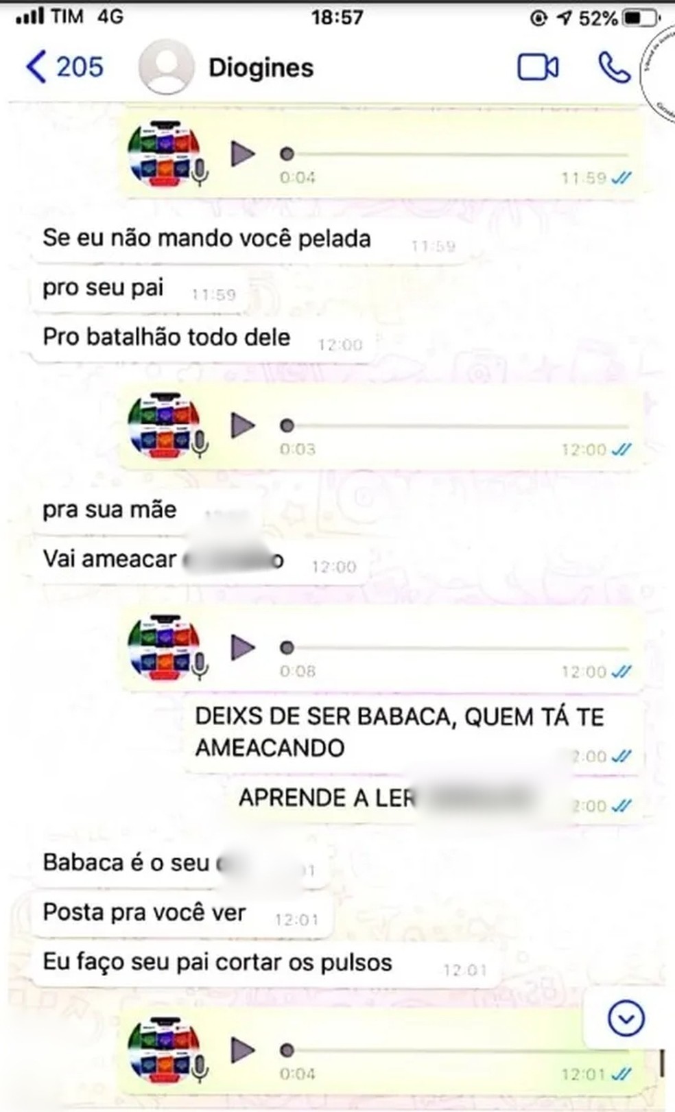 Diálogo entre a ex e Tiee — Foto: Reprodução