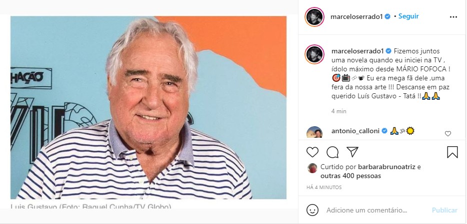 Marcelo Serrado dá adeus a Luís Gustavo (Foto: Reprodução Instagram)