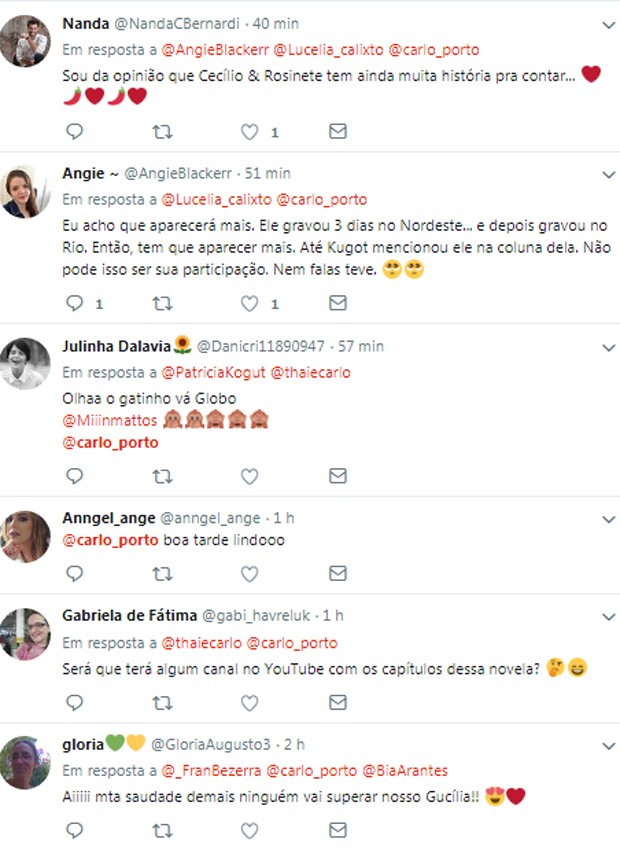 Comentários sobre a participação de Carlo Porto em Onde Nascem os Fortes (Foto: Reprodução/Twitter)