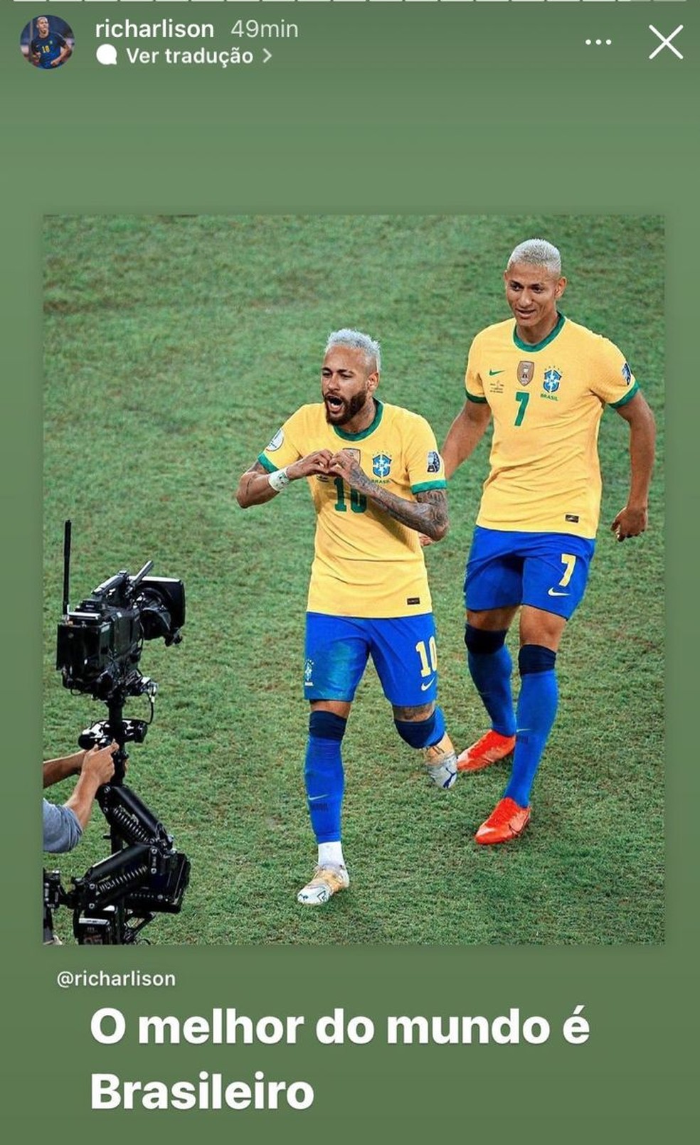 Richarlison tira onda após vitória da seleção brasileira — Foto: Reprodução / Instagram