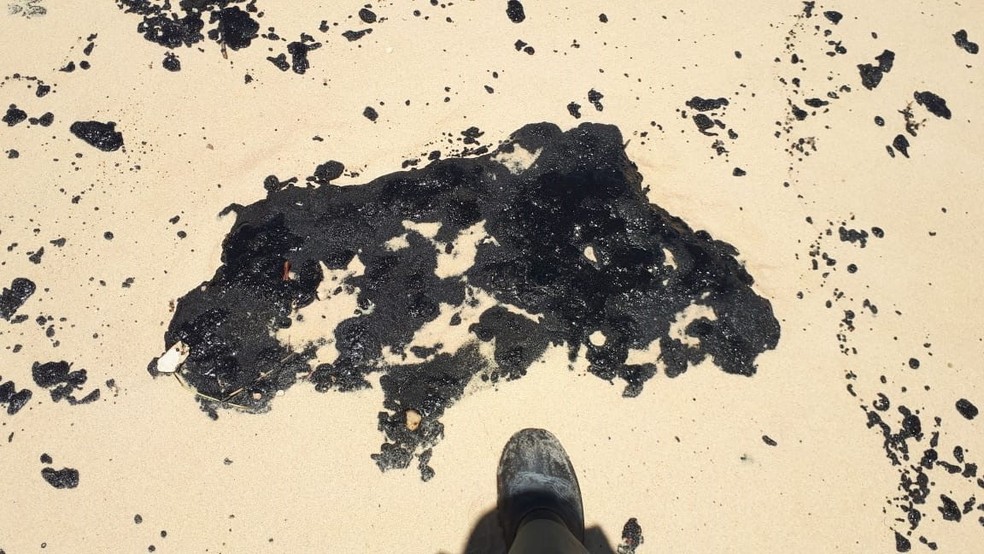 Manchas de óleo voltam a aparecer em praia do RN — Foto: Prefeitura de Nísia Floresta
