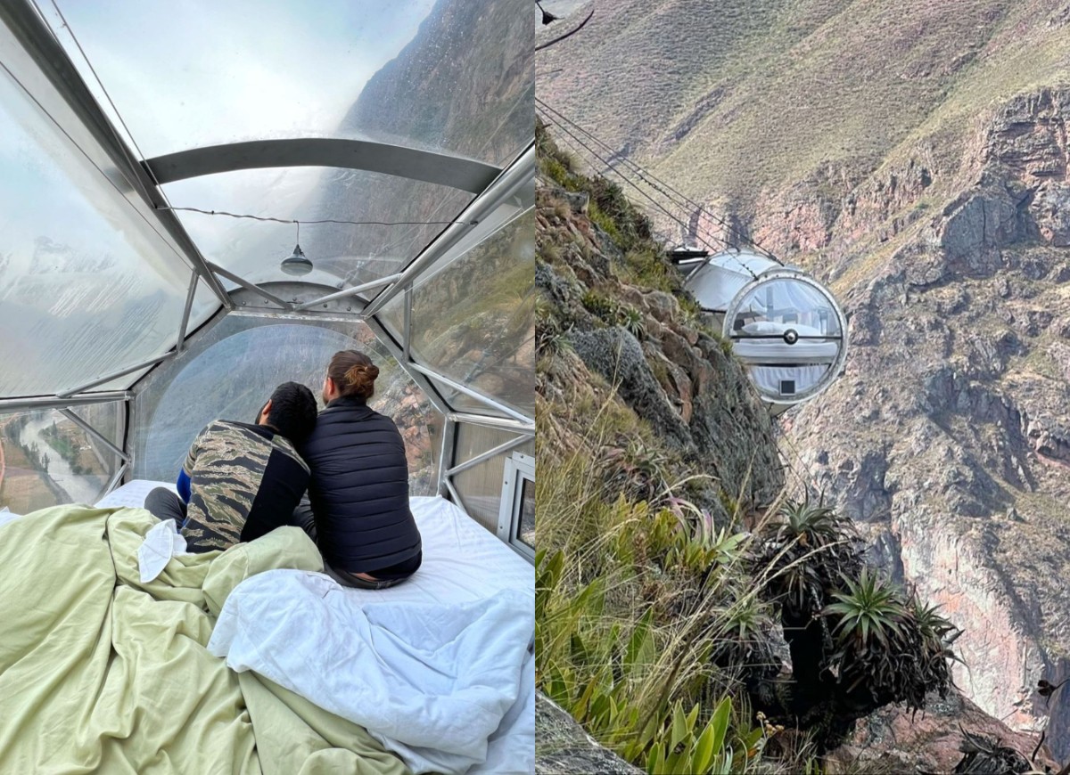 Mauro Sousa e Rafael Piccin passam noite em hotel cápsula em topo de montanha no Peru (Foto: Reprodução/Instagram)