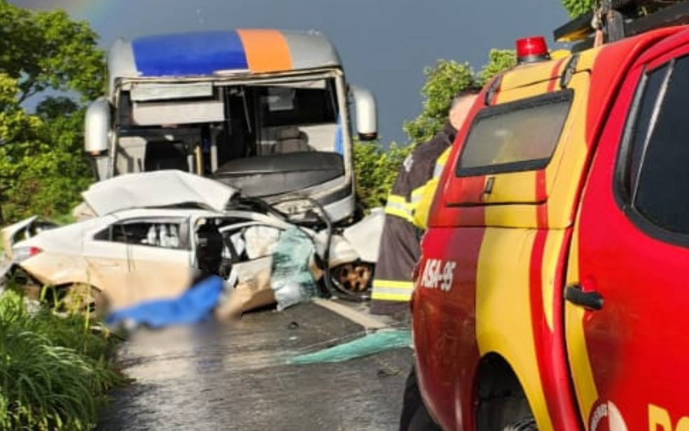Corpo de Bombeiros atendeu ocorrência de acidente entre carros e ônibus na BR-020, em Goiás — Foto: Divulgação/Corpo de Bombeiros