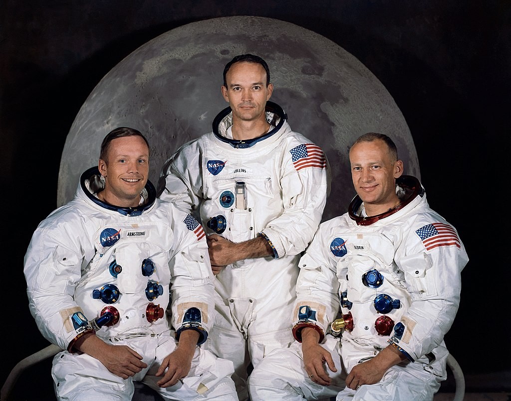 A tripulação da Apollo 11: Neil A. Armstrong, Michael Collins e Edwin E. Aldrin Jr., mais conhecido como Buzz Aldrin (Foto: Divulgação / NASA)