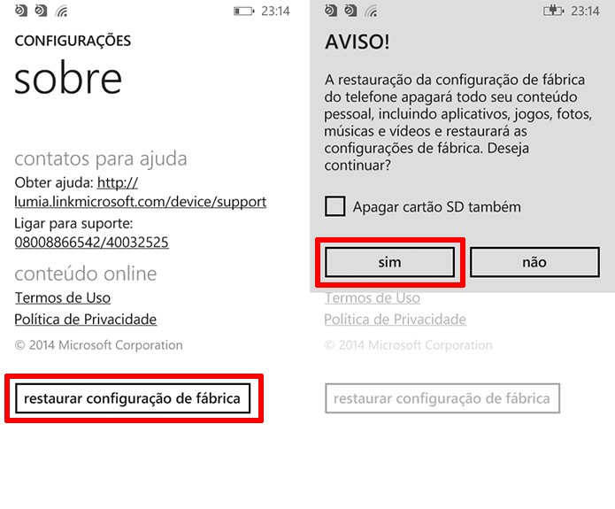 Lumia 630 perguntará se usuário deseja limpar arquivos e aplicativos (Foto: Reprodução/Elson de Souza)
