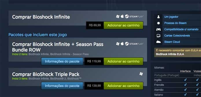 BioShock Infinite para compra no Steam (Foto: Reprodução/Felipe Vinha)