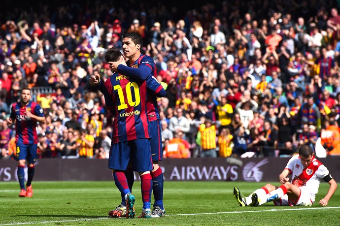 Messi e Luis Suárez, Barcelona x Rayo Vallecano (Foto: David Ramos / Getty Images)