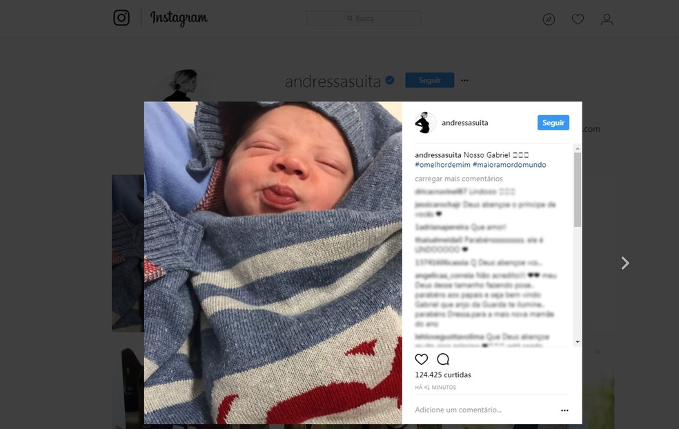 Primeiro filho do casal, Gabriel está com seis meses de vida (Foto: Reprodução/Instagram/andressasuita)