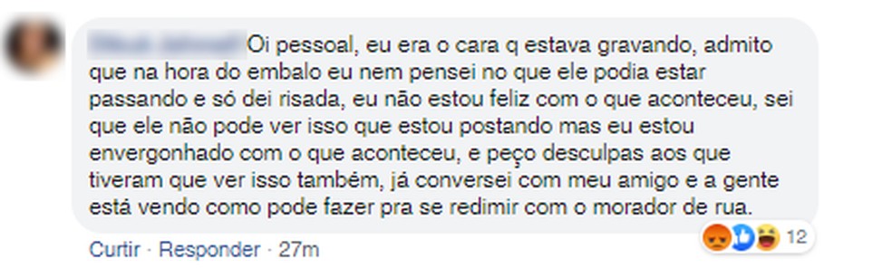 Jovem joga suco em morador de rua que se abrigava em lixeira por conta do frio em SP — Foto: Reprodução/Facebook