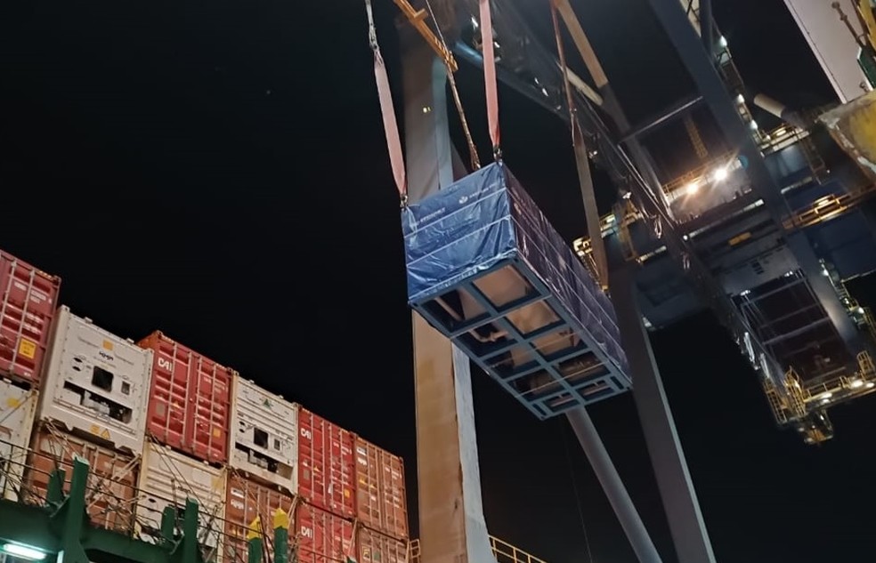 Peças de foguete com mais de 100 toneladas chegam ao Porto de Santos, no litoral de SP,  pela primeira vez — Foto: Divulgação/DP World Santos