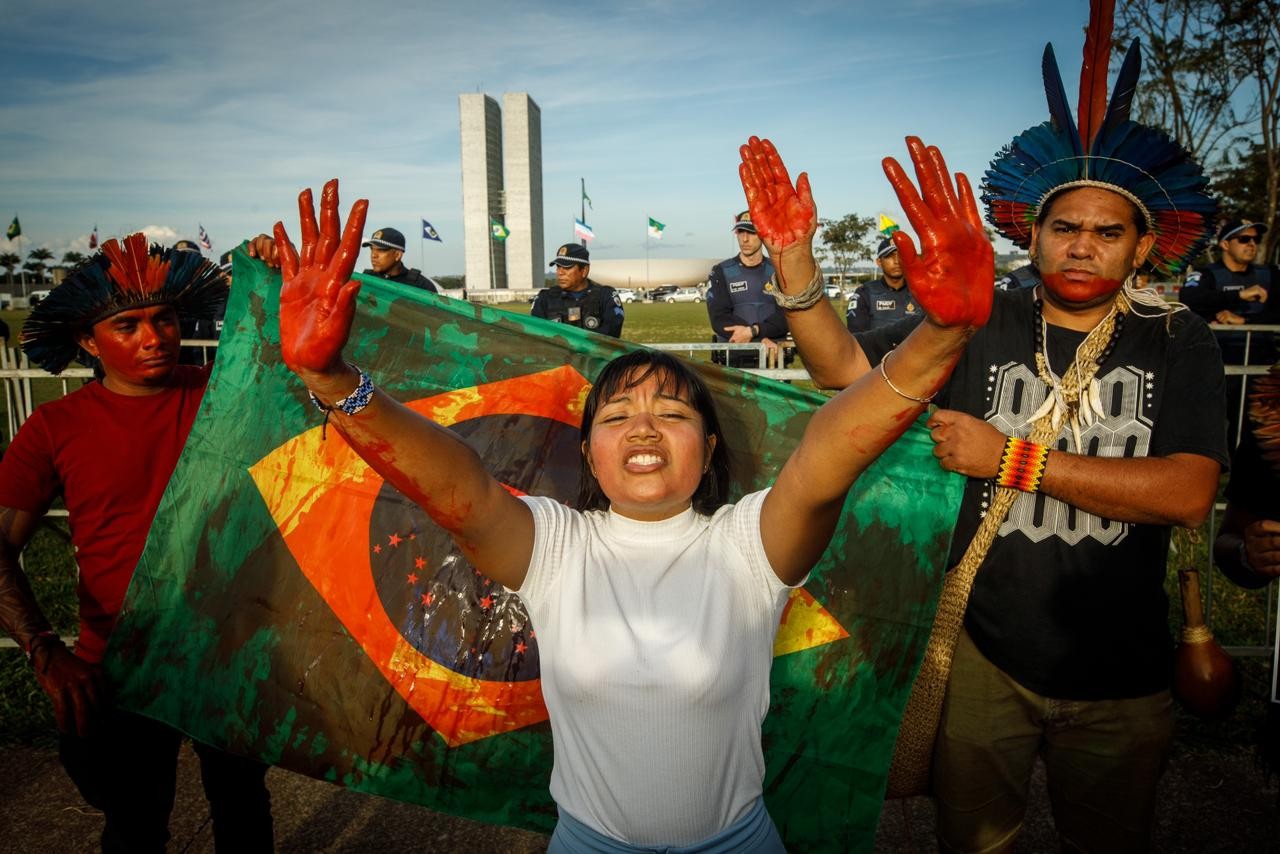 Protesto contra marco temporal — Foto: Brenno Carvalho/Agência O Globo