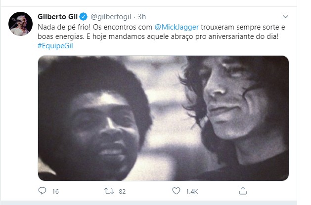 Gilberto Gil parabeniza Mick Jagger (Foto: Reprodução / Instagram)