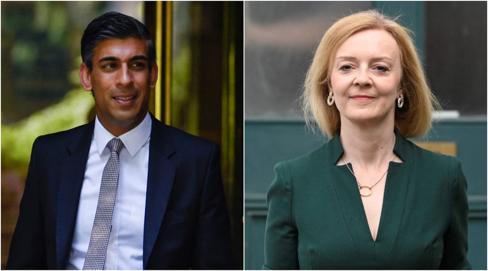 Rishi Sunak e Liz Truss — Foto: Reuters