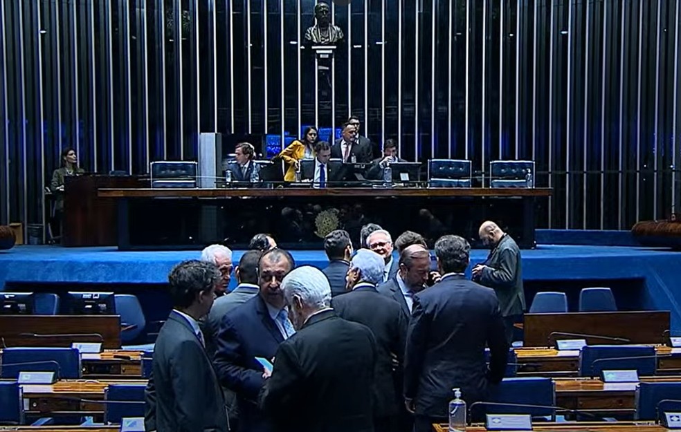 Plenário do Senado durante a análise do decreto de intervenção na segurança do DF — Foto: Reprodução/TV Senado