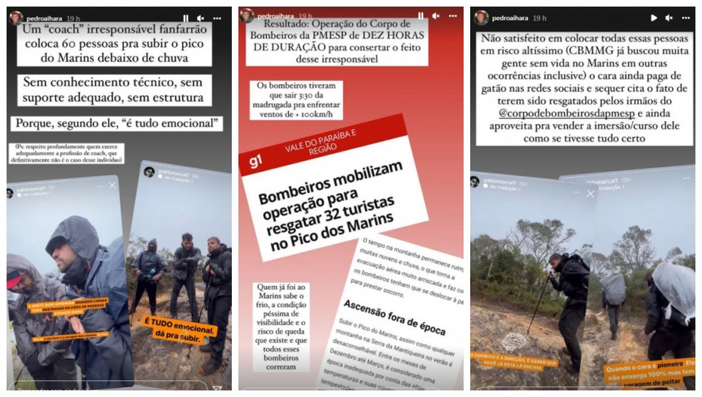 Bombeiro critica 'expedição' de Coach no Pico dos Marins que termiou com 32 resgatados — Foto: Reprodução