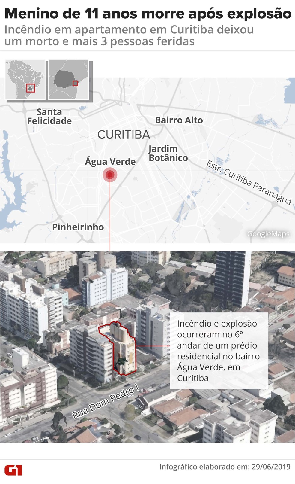 Incêndio em Curitiba deixou um morto e três feridos, em Curitiba — Foto: Arte/G1