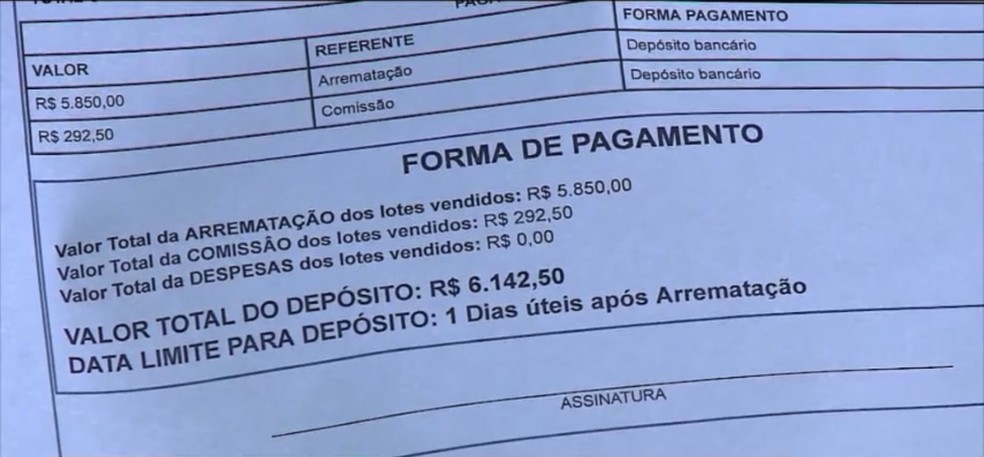 Comprovante de pagamento da moto no leilão virtual falso em Teresina — Foto: Reprodução/TV Clube