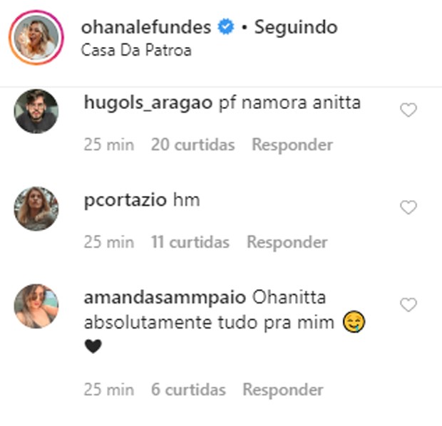 Fãs shippam Anitta e Ohana Lefundes (Foto: Reprodução/Instagram)
