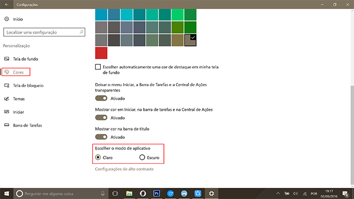 Windows 10 possui temas claro e escuro para aplicativos do sistema (Foto: Reprodução/Elson de Souza)