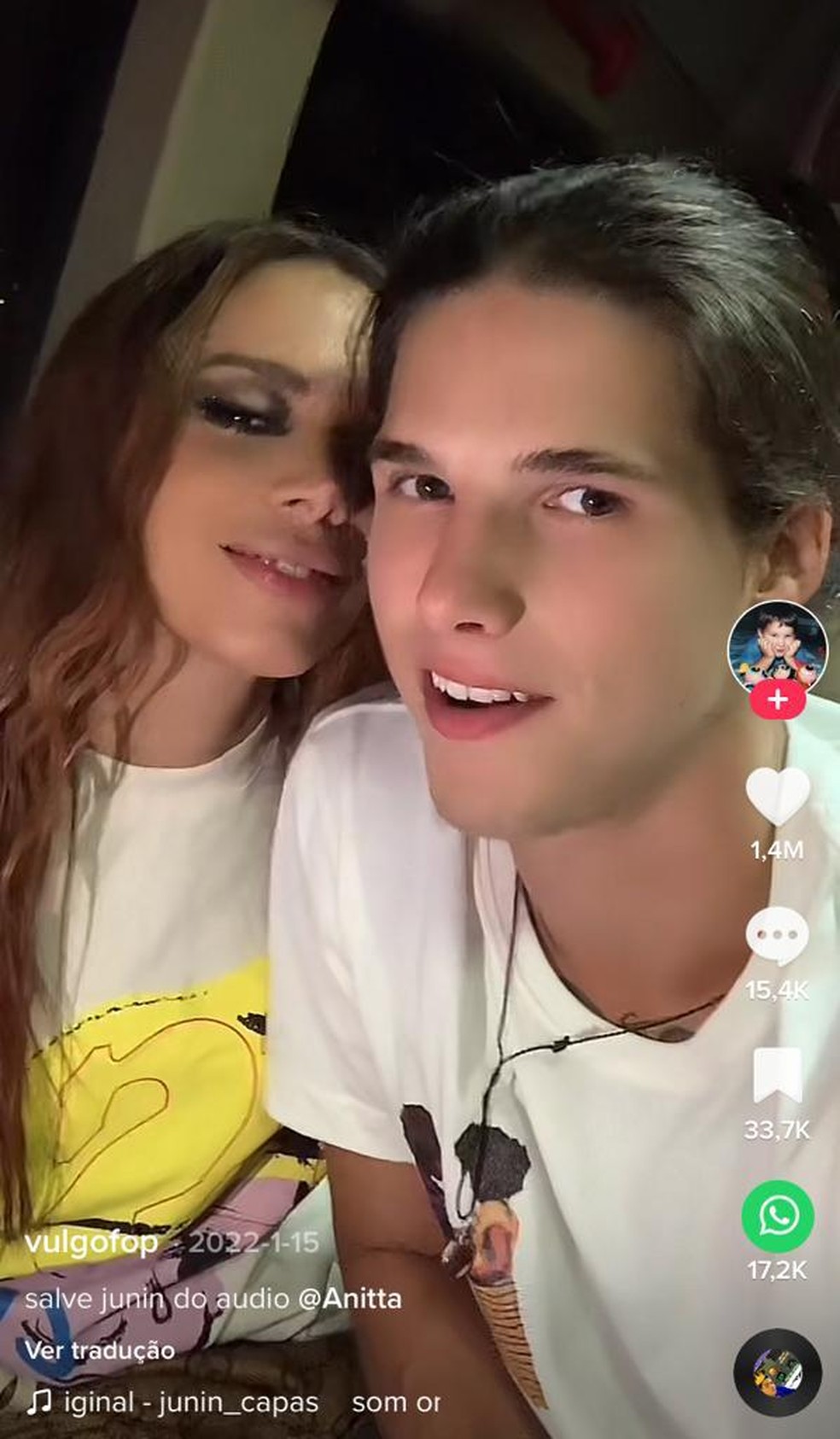 Anitta e Gabriel gravaram viral do Tik Tok juntos após show em Florianópolis — Foto: Reprodução/Tik Tok