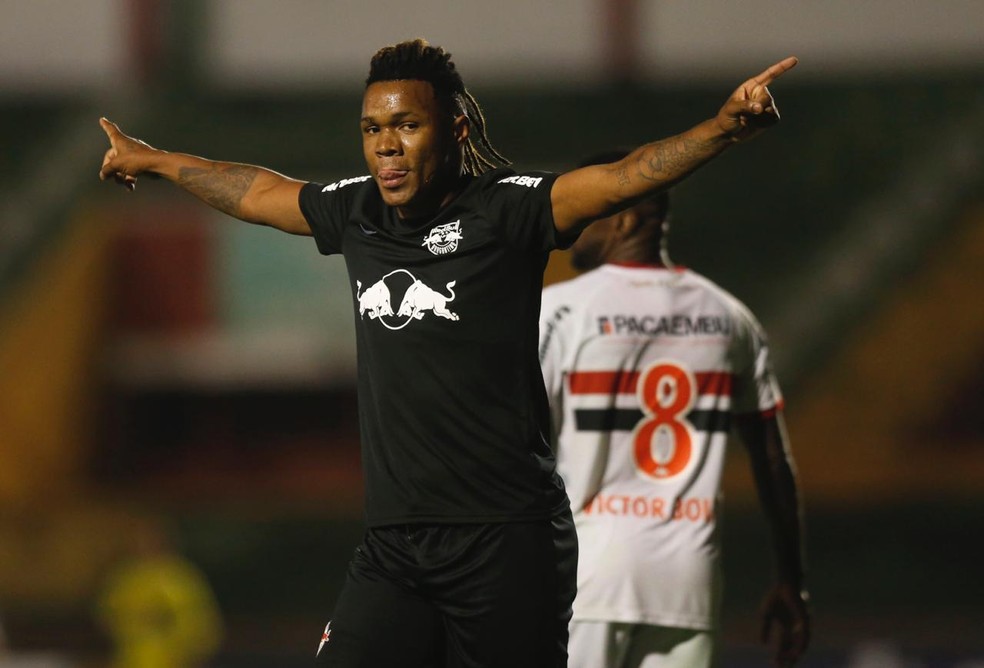Matheus Jesus marcou gol do Bragantino contra o Botafogo-SP — Foto: Ari Ferreira/Red Bull Bragantino