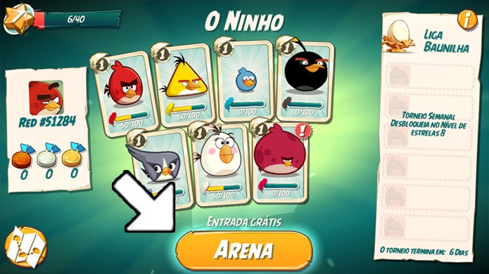 Clique no botão Arena para acessar o novo modo PvP de Angry Birds 2 (Foto: Reprodução/Rafael Monteiro)