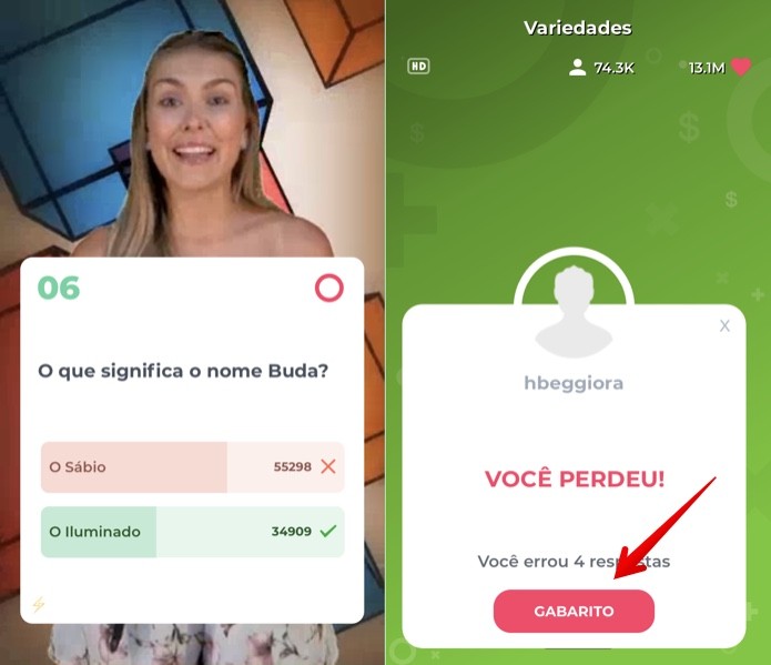 Resultado da sua participação é exibido ao término da rodada — Foto: Reprodução/Helito Beggiora